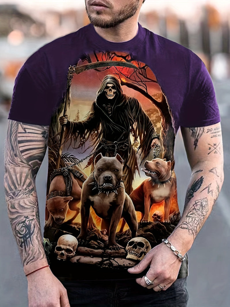 Camiseta/remera/playera Con cuello redondo Para Hombre con Estampado De Perro Esqueleto para Halloween, Ropa De Dormir Y Ropa De Noche Cómoda De Verano - SACASUSA