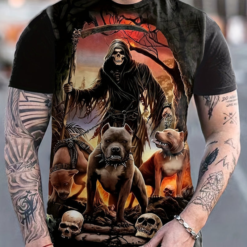 Camiseta/remera/playera Con cuello redondo Para Hombre con Estampado De Perro Esqueleto para Halloween, Ropa De Dormir Y Ropa De Noche Cómoda De Verano - SACASUSA