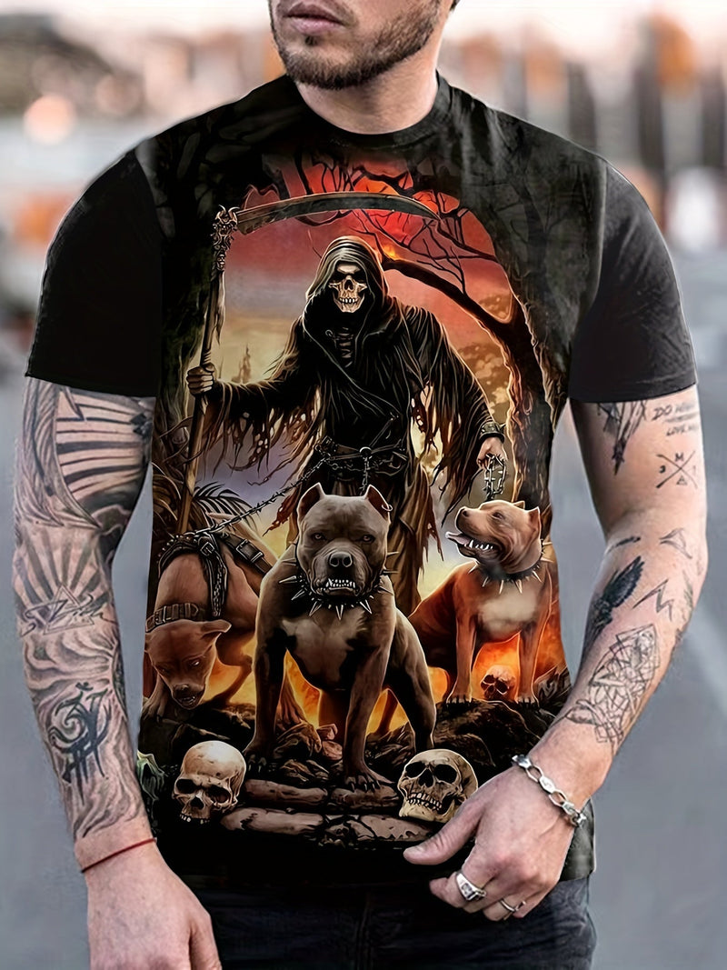 Camiseta/remera/playera Con cuello redondo Para Hombre con Estampado De Perro Esqueleto para Halloween, Ropa De Dormir Y Ropa De Noche Cómoda De Verano - SACASUSA