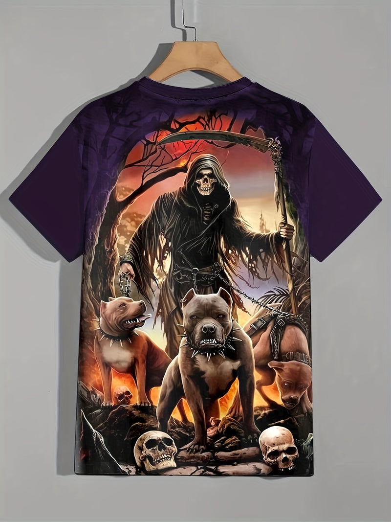 Camiseta/remera/playera Con cuello redondo Para Hombre con Estampado De Perro Esqueleto para Halloween, Ropa De Dormir Y Ropa De Noche Cómoda De Verano - SACASUSA