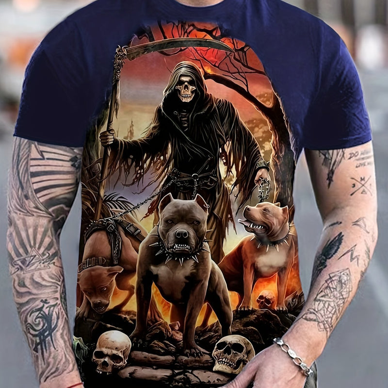 Camiseta/remera/playera Con cuello redondo Para Hombre con Estampado De Perro Esqueleto para Halloween, Ropa De Dormir Y Ropa De Noche Cómoda De Verano - SACASUSA