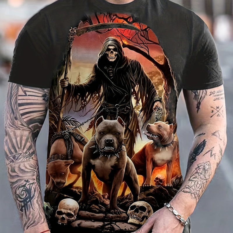 Camiseta/remera/playera Con cuello redondo Para Hombre con Estampado De Perro Esqueleto para Halloween, Ropa De Dormir Y Ropa De Noche Cómoda De Verano - SACASUSA