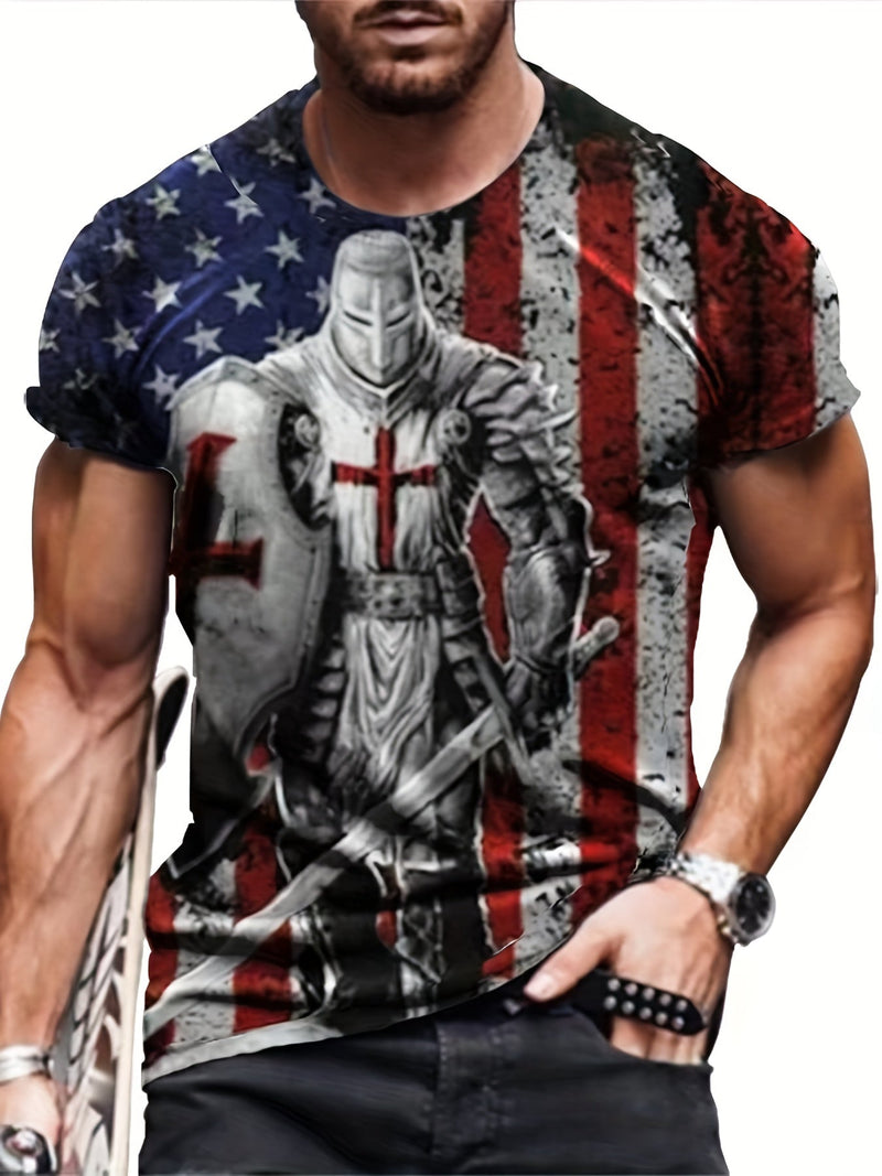 Camisetas De Cuello Redondo Con Estampado Digital De La Bandera Estadounidense Con Estilo Para Hombres, Camisetas Gráficas Informales, Camisetas Cómodas De Manga Corta, Atuendos Para Hombres, Pijamas Para Hombres Para El Verano - SACASUSA