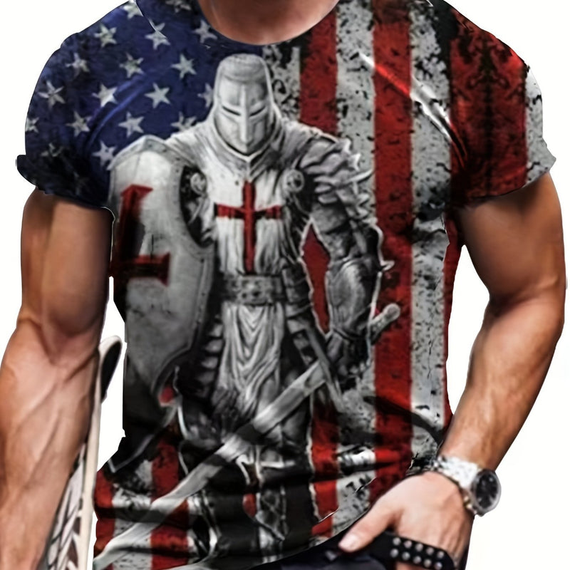 Camisetas De Cuello Redondo Con Estampado Digital De La Bandera Estadounidense Con Estilo Para Hombres, Camisetas Gráficas Informales, Camisetas Cómodas De Manga Corta, Atuendos Para Hombres, Pijamas Para Hombres Para El Verano - SACASUSA