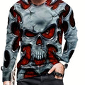 Camisetas Informales De Moda Con Estampado Digital De Calavera Para Hombre, Camiseta De Manga Larga Con Cuello Redondo, Top De Pijama Para El Hogar - SACASUSA