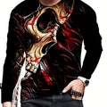 Camisetas Informales De Moda Con Estampado Digital De Calavera Para Hombre, Camiseta De Manga Larga Con Cuello Redondo, Top De Pijama Para El Hogar - SACASUSA