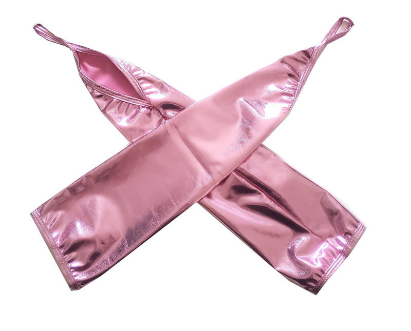 Candy Light Pink Sin dedos sobre el codo Brillante Metálico WetLook Elástico Guantes extra largos Fiesta de disfraces de Halloween Cosplay Longitud operativa Mujeres