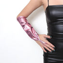 Candy Pink Fingerless Elbow Length 35cm Shiny Metallic WetLook Stretchy Gloves Halloween Costume Party Photo Prop Cosplay Women Girl Boy