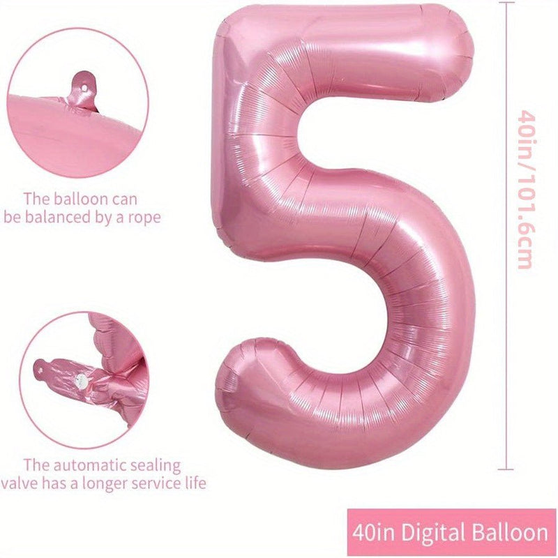 "¡Celebra con Estilo: Globos Numéricos de 40"" en Rosa Macaron de Helio y Aluminio (0-9) - Perfectos para Cumpleaños, Graduaciones, Aniversarios - Incluye Cinta & Pajita, Apto para 14+" - SACASUSA