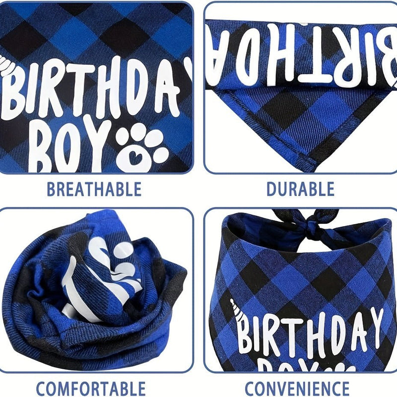 ¡Celebra el Cumpleaños de Tu Mascota: Encantador Set de Pañuelo y Gorro de Fiesta con Diseño de Caricaturas en Azul, Perfecto para Momentos Festivos! - SACASUSA