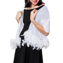 White Sheer Shawl with Real Feathers on Both Ends Formal Wrap Stole Shrug Cape Wedding Bridal Prom Party