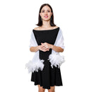 White Sheer Shawl with Real Feathers on Both Ends Formal Wrap Stole Shrug Cape Wedding Bridal Prom Party