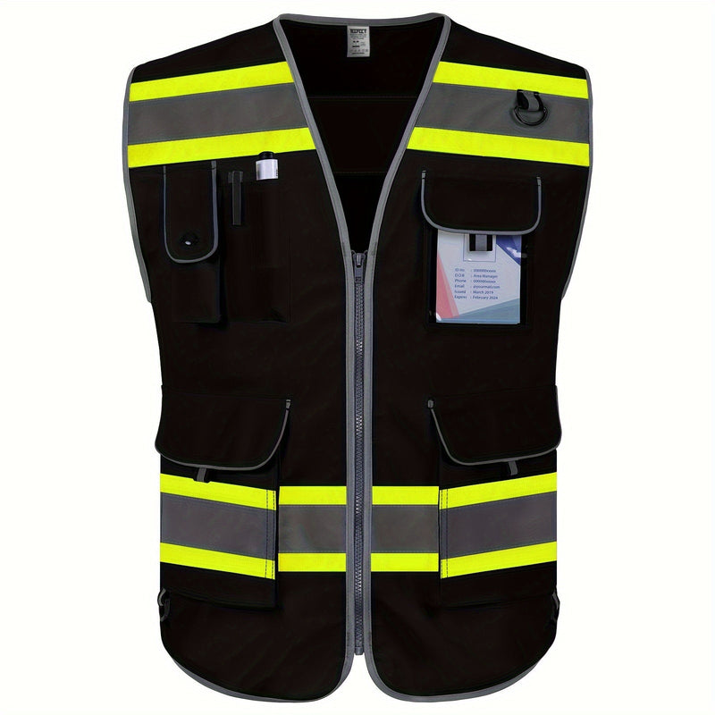 Chaleco de Seguridad de Poliéster de Alta Visibilidad Unisex: 9 Bolsillos, Borde Fluorescente, Transpirable, Duradero, Cumple con Normas ANSI/ISEA - Ideal para Trabajo y Agrimensores - SACASUSA