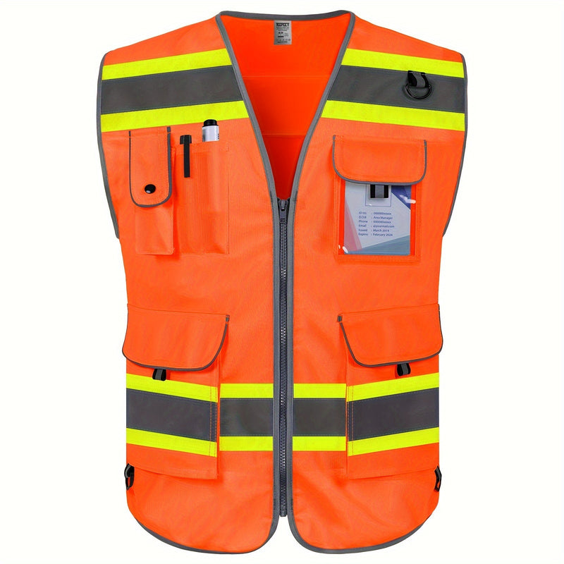 Chaleco de Seguridad de Poliéster de Alta Visibilidad Unisex: 9 Bolsillos, Borde Fluorescente, Transpirable, Duradero, Cumple con Normas ANSI/ISEA - Ideal para Trabajo y Agrimensores - SACASUSA