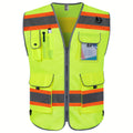 Chaleco de Seguridad de Poliéster de Alta Visibilidad Unisex: 9 Bolsillos, Borde Fluorescente, Transpirable, Duradero, Cumple con Normas ANSI/ISEA - Ideal para Trabajo y Agrimensores - SACASUSA