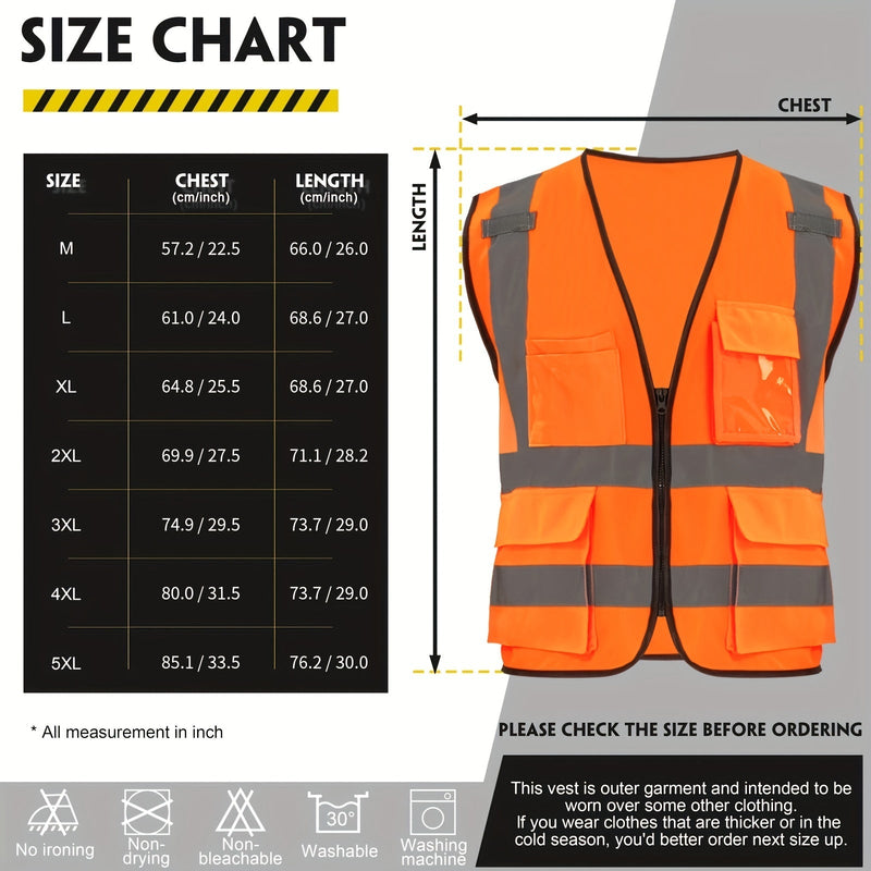 Chaleco De Seguridad Reflectante Naranja Con Bolsillos De Clase Visibilidad Seguridad Con Cremallera Chalecos De Seguridad De Alta Visibilidad Con Tiras Reflectantes Estándar ANSI/ISEA Chaleco De Trabajo De Construcción Para Hombres Y Mujeres DP Safety - SACASUSA