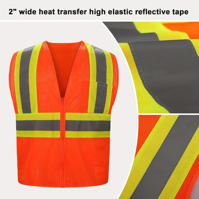 Chaleco De Seguridad Reflectante Naranja De Clase De Visibilidad Con Cremallera, Chaleco De Alta Visibilidad Con Tiras Reflectantes, Estándar ANSI/ISEA, Chaleco De Trabajo De Construcción Para Hombres Y Mujeres, DP Safety - SACASUSA