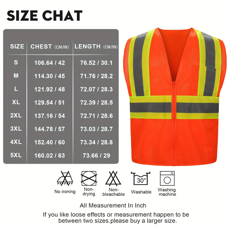 Chaleco De Seguridad Reflectante Naranja De Clase De Visibilidad Con Cremallera, Chaleco De Alta Visibilidad Con Tiras Reflectantes, Estándar ANSI/ISEA, Chaleco De Trabajo De Construcción Para Hombres Y Mujeres, DP Safety - SACASUSA