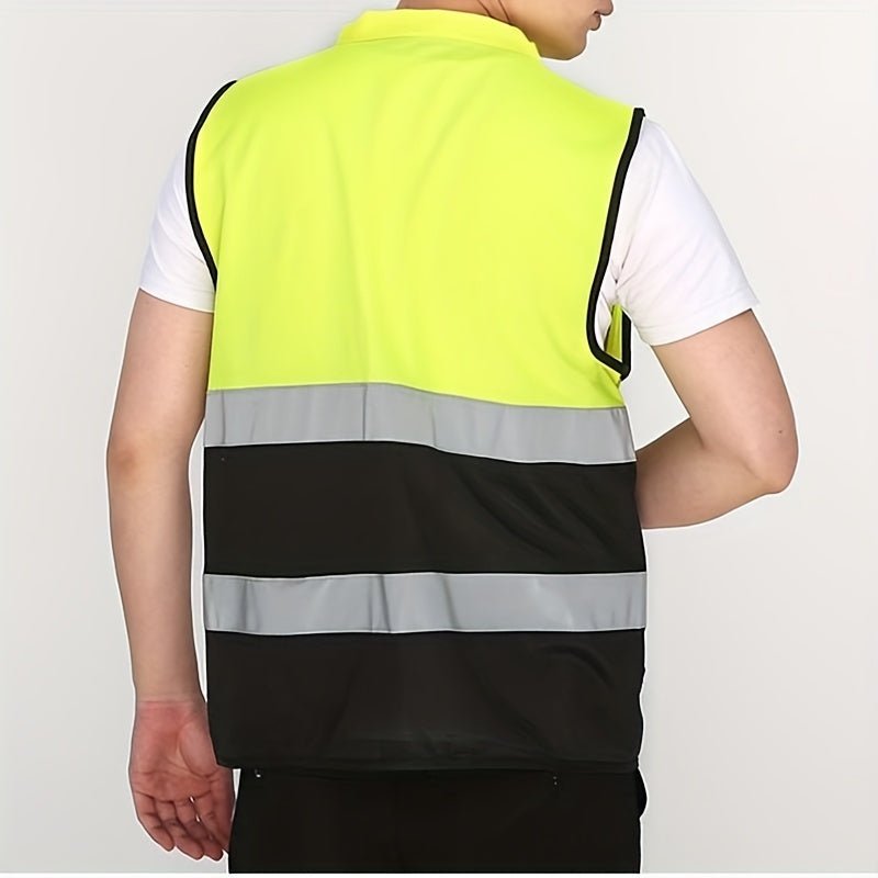 Chaleco reflectante unisex ajustado de 100% poliéster para seguridad - Alta visibilidad para ciclismo, construcción, carrera nocturna, con bolsillo con solapa conveniente - SACASUSA