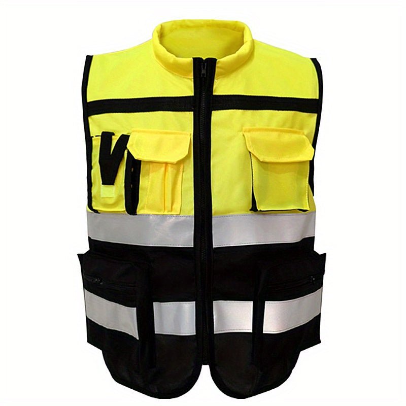 Chaleco reflectante unisex ajustado de 100% poliéster para seguridad - Alta visibilidad para ciclismo, construcción, carrera nocturna, con bolsillo con solapa conveniente - SACASUSA