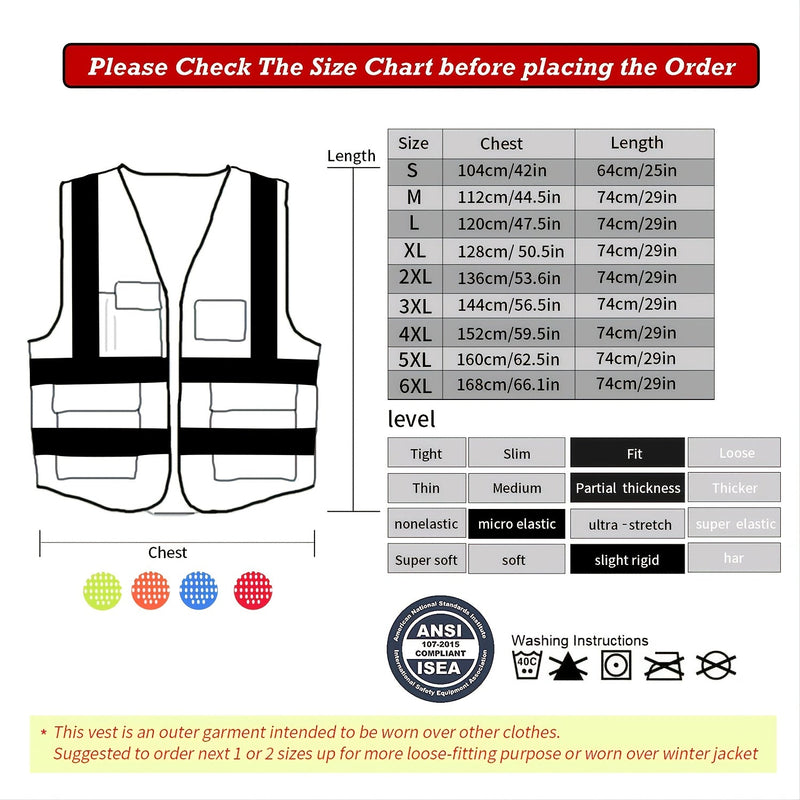 Chaleco Reflectante Unisex Pró- Seguridad - Alta Visibilidad, Cumple con Normas ANSI/ISEA, Bolsillos con Cremallera, 100% Poliéster, Ajuste Seguro para Todos - SACASUSA