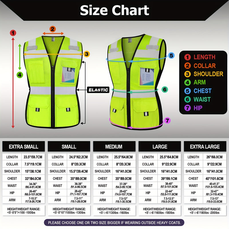 Chaleco Reflector de Malla de Alta Visibilidad para Mujeres con 11 Bolsillos - Cremallera, Cumple con ANSI - Ajuste Cómodo, Duradero para Trabajadoras y Conductoras - SACASUSA
