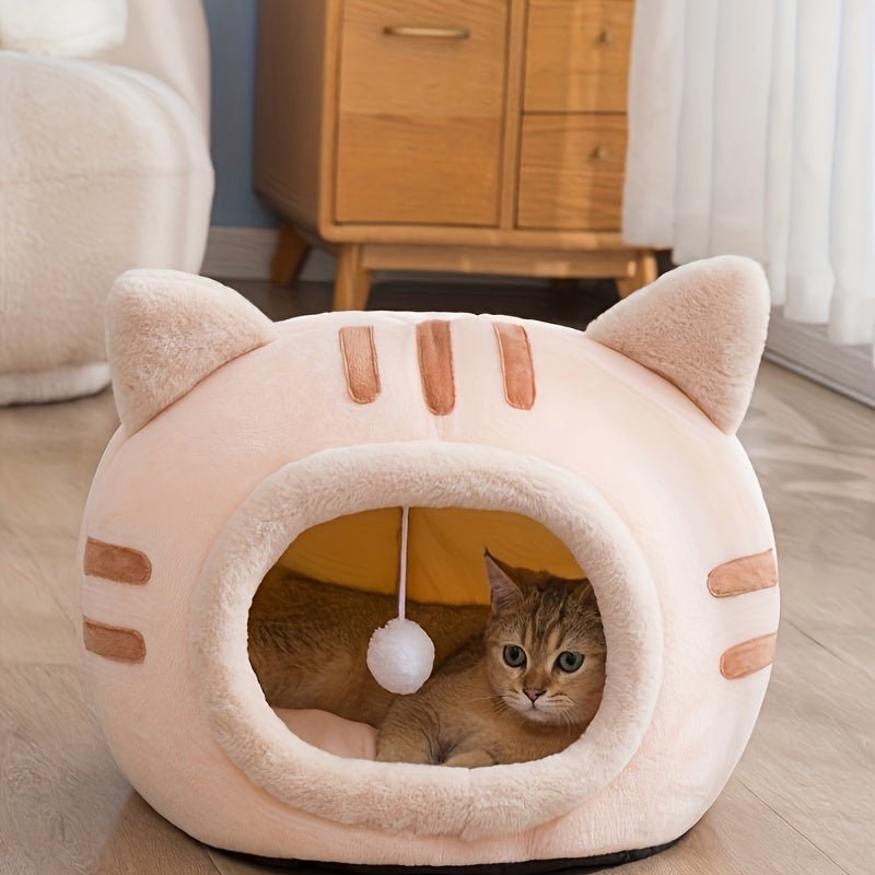 Cómoda y Divertida Cama para Gatos en Forma de Gato: Duradera, Antideslizante, Confortable en Todas las Estaciones con Diseño Semi-Cerrado de Privacidad - SACASUSA