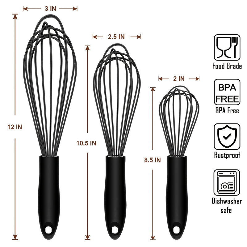 Conjunto de 3 batidores de silicona premium: batidor manual versátil para huevos, herramienta esencial para hornear en casa y necesidad de la cocina. Garantizada una experiencia de horneado sin esfuerzo - SACASUSA