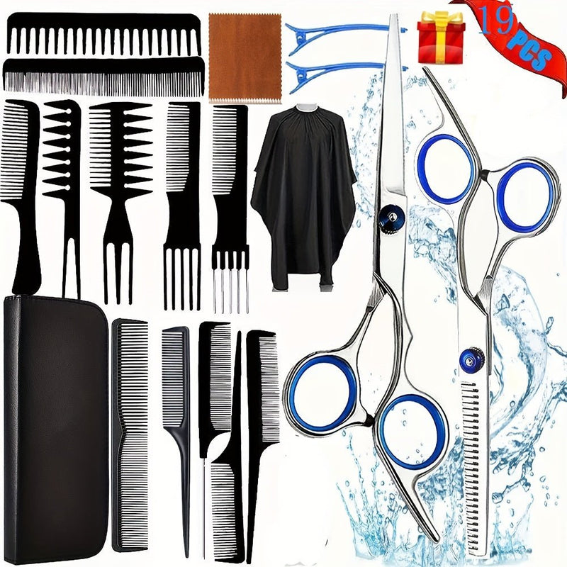 Conjunto de Corte de Cabello Unisex de Alta Calidad de 19 Piezas, Tijeras de Acero Afilado 420c, Peine para Estilo, Perfecto para Estilismo Profesional, Hombres y Mujeres - SACASUSA