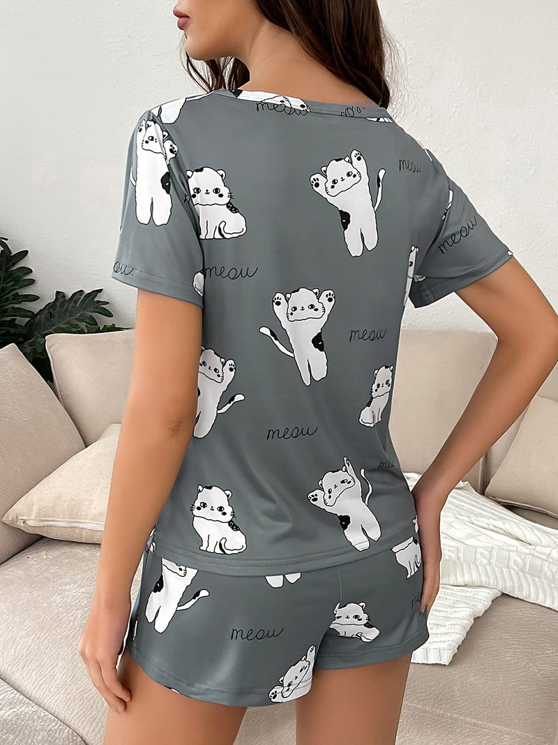 Conjunto de Pijama para Mujeres con Estampado de Gatito, Resistente al Fuego: Suave, Cómodo, Adecuado para Todas las Estaciones y Fácil de Cuidar - La Elección Perfecta para Dormir - SACASUSA