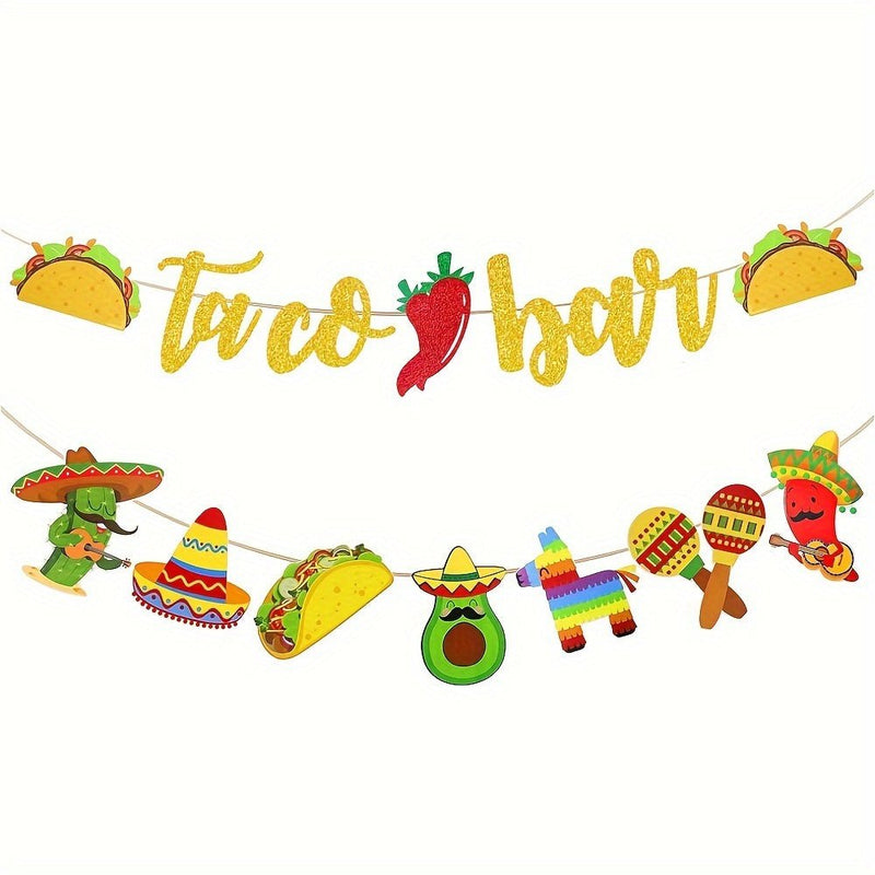 Conjunto, Guirnalda De Pancarta De Barra De Fiesta De Tacos 2 Conjunto De Pancarta De Fiesta Mexicana Con Cactus, Burro, Maraca, Sombrero, Taco Y Pimiento Para Decoraciones De Fiesta Temática Mexicana De Cinco De Mayo - SACASUSA