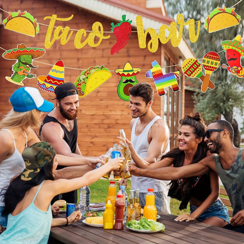 Conjunto, Guirnalda De Pancarta De Barra De Fiesta De Tacos 2 Conjunto De Pancarta De Fiesta Mexicana Con Cactus, Burro, Maraca, Sombrero, Taco Y Pimiento Para Decoraciones De Fiesta Temática Mexicana De Cinco De Mayo - SACASUSA