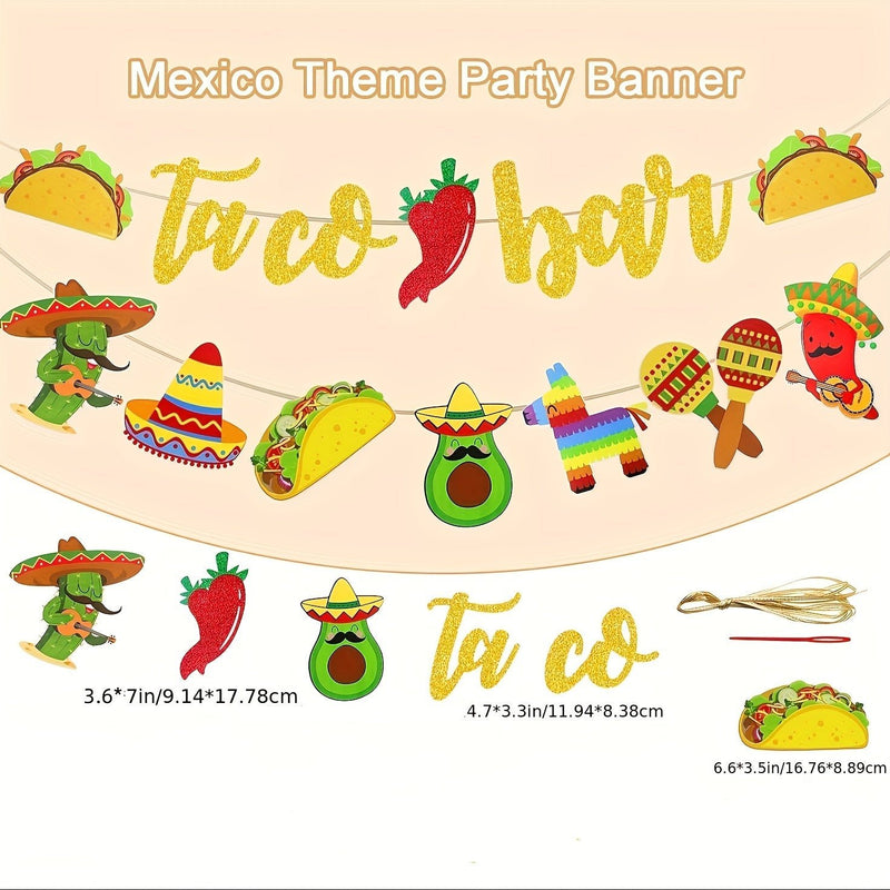 Conjunto, Guirnalda De Pancarta De Barra De Fiesta De Tacos 2 Conjunto De Pancarta De Fiesta Mexicana Con Cactus, Burro, Maraca, Sombrero, Taco Y Pimiento Para Decoraciones De Fiesta Temática Mexicana De Cinco De Mayo - SACASUSA