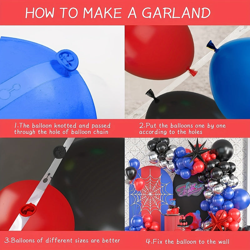 Crea Recuerdos Inolvidables con el Pack de 121 Globos Temáticos de Telaraña - Látex Duradero, Vibrante Negro/Rojo/Azul, Ideal para Celebraciones de Cumpleaños de 14+ Años - SACASUSA