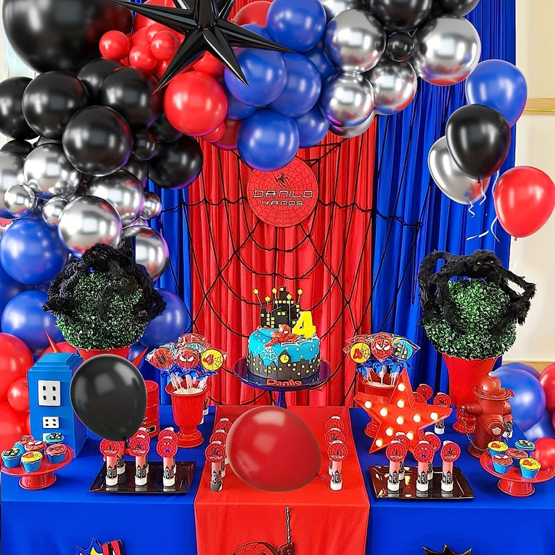 Crea Recuerdos Inolvidables con el Pack de 121 Globos Temáticos de Telaraña - Látex Duradero, Vibrante Negro/Rojo/Azul, Ideal para Celebraciones de Cumpleaños de 14+ Años - SACASUSA