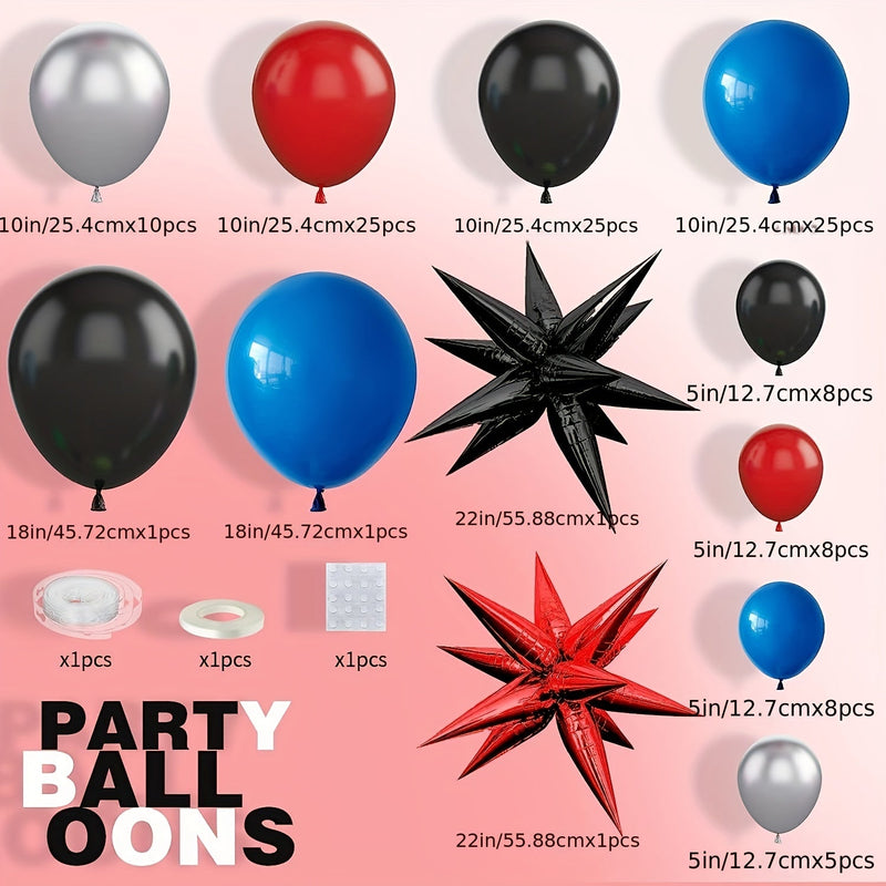 Crea Recuerdos Inolvidables con el Pack de 121 Globos Temáticos de Telaraña - Látex Duradero, Vibrante Negro/Rojo/Azul, Ideal para Celebraciones de Cumpleaños de 14+ Años - SACASUSA