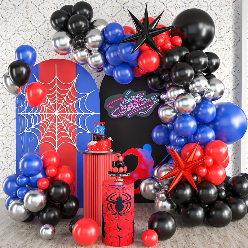 Crea Recuerdos Inolvidables con el Pack de 121 Globos Temáticos de Telaraña - Látex Duradero, Vibrante Negro/Rojo/Azul, Ideal para Celebraciones de Cumpleaños de 14+ Años - SACASUSA