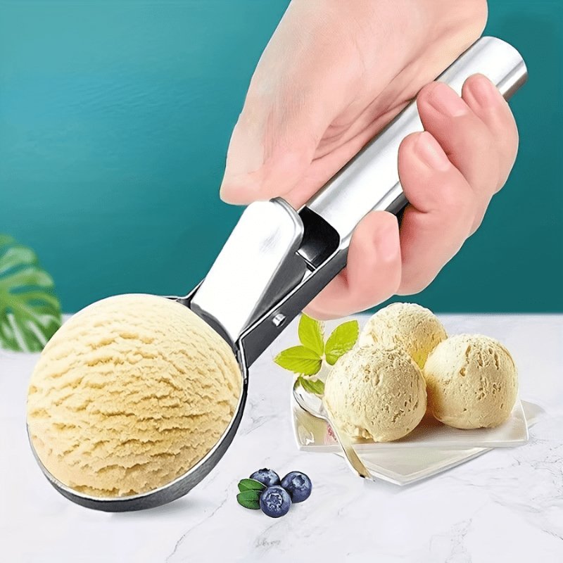 Cuchara de Helado de Acero Inoxidable Duradera con Gatillo - Disfruta de Sundaes, Gelatos y Más Perfectamente - Resistente, Apto para Lavavajillas y Agarre Cómodo - SACASUSA