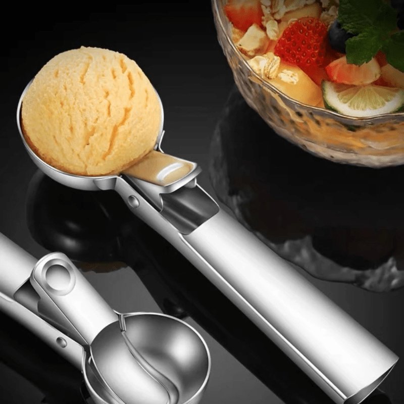 Cuchara de Helado de Acero Inoxidable Duradera con Gatillo - Disfruta de Sundaes, Gelatos y Más Perfectamente - Resistente, Apto para Lavavajillas y Agarre Cómodo - SACASUSA