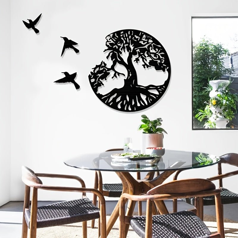 Decoración impresionante y duradera para la habitación - Una pieza de arte de pared de metal con Árbol de la Vida y tres pájaros. ¡Añade tranquilidad y vibraciones positivas a tu hogar! - SACASUSA