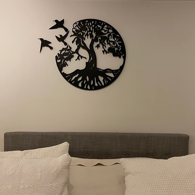 Decoración impresionante y duradera para la habitación - Una pieza de arte de pared de metal con Árbol de la Vida y tres pájaros. ¡Añade tranquilidad y vibraciones positivas a tu hogar! - SACASUSA