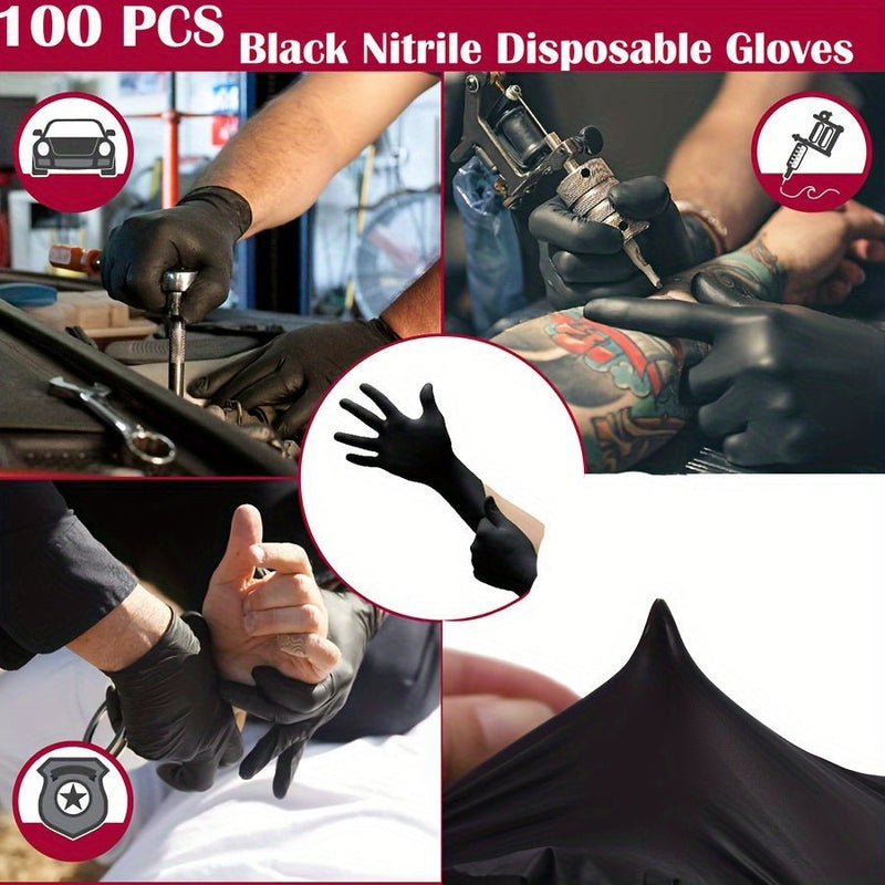 Descubra la Protección Superior - 100pcs Guantes Desechables de Nitrilo Negro. Resistentes al desgarro, Impermeables, Libres de Latex - ¡Ideales para Limpieza, Manipulación de Alimentos y Más! - SACASUSA