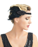 1920s Flapper Headband, Great Gatsby Headpiece, Black Feather Rhinestone Crystal Halloween Hair Accessories
