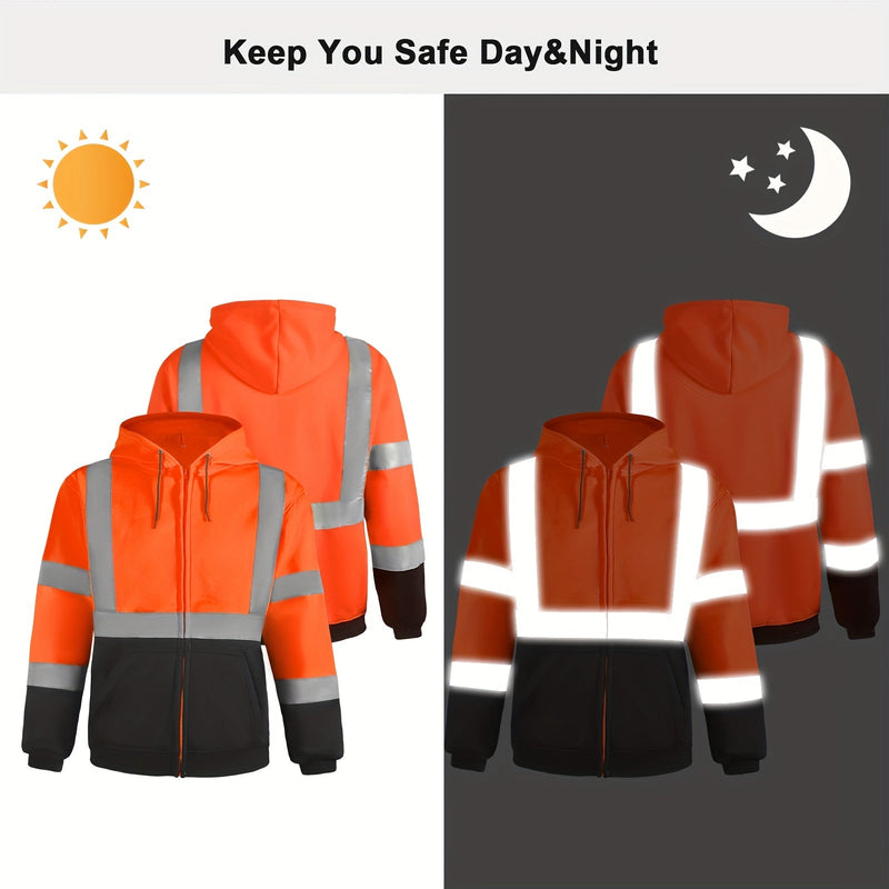 DP Safety Sudadera Con Capucha Reflectante Fondo Negro Sudadera Con Cremallera De Seguridad De Alta Visibilidad Cumple Con Los Estándares ANSI/ISEA Amarillo Fluorescente Para Hombres Y Mujeres Naranja - SACASUSA