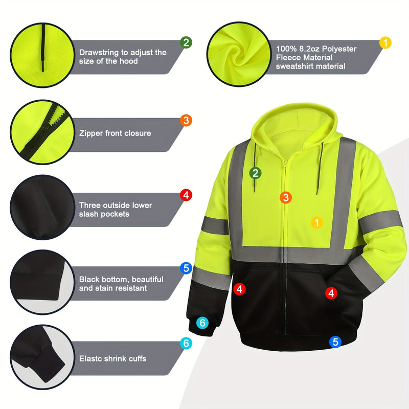 DP Safety Sudadera Con Capucha Reflectante Fondo Negro Sudadera Con Cremallera De Seguridad De Alta Visibilidad Cumple Con Los Estándares ANSI/ISEA Amarillo Fluorescente Para Hombres Y Mujeres Naranja - SACASUSA