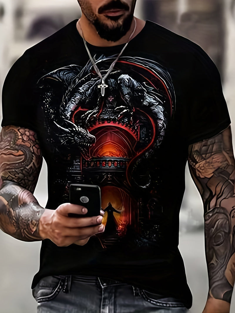 Dragon 3D Digital Pattern Print Camisetas Gráficas, Camisetas Causales, Mangas Cortas Cómodas Camisetas Sin Mangas, Ropa De Verano Para Hombres, Pijamas Novedosos Para Hombres - SACASUSA