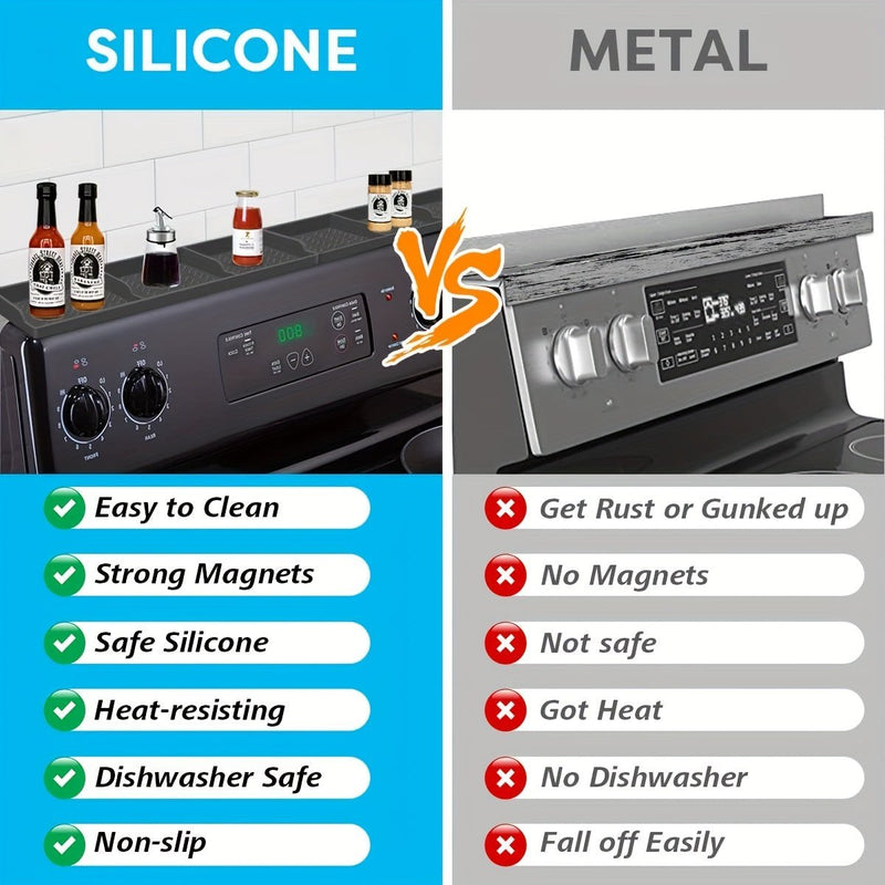 Eficiente Estante de Cocina de Silicona de 30 Pulgadas con 3 Compartimentos - Almacenamiento Magnético Ahorrador de Espacio, Diseño Elegante Geométrico, Ideal para Organizar Artículos de Cocina en Restaurantes y Supermercados - SACASUSA