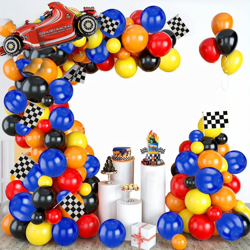 El Juego De Globos Temáticos De Carreras/globos De Fiesta Para Niños Contiene 140 Piezas De Accesorios, Incluidos 126 Piezas De Globos De Látex + 4 Piezas De Globos De Papel De Aluminio + 6 Piezas De Banderas + 4 Piezas De Accesorios Incluidos - SACASUSA