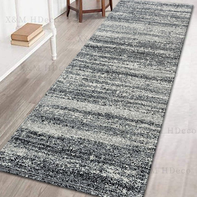 Elegante alfombra pasillera en gris: Antideslizante, versátil para pasillos, cocina, lavandería - Duradera, 100% poliéster con diseño desgastado - SACASUSA