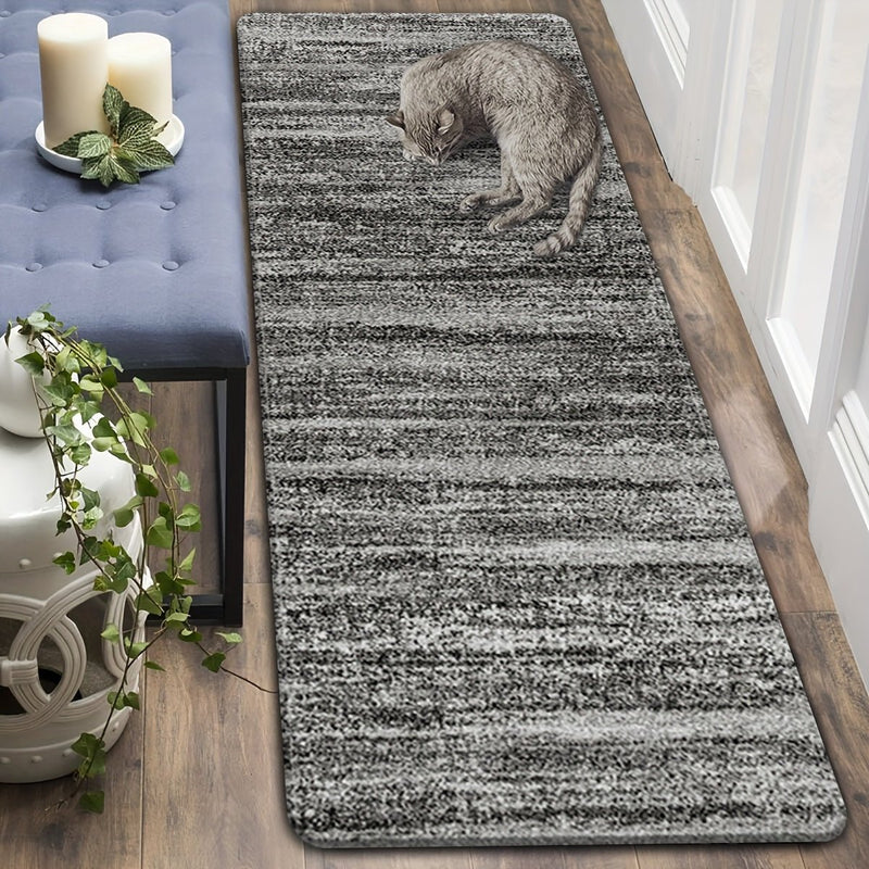 Elegante alfombra pasillera en gris: Antideslizante, versátil para pasillos, cocina, lavandería - Duradera, 100% poliéster con diseño desgastado - SACASUSA